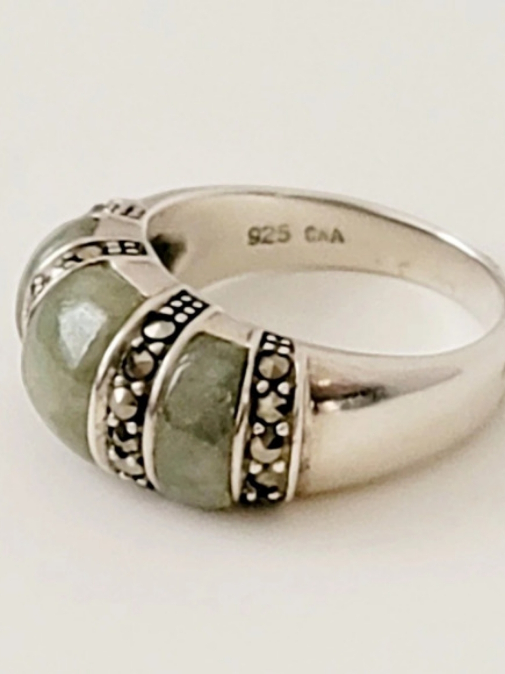 925 CNA Thailand Green Stone Sterling Silver Ring Size 6